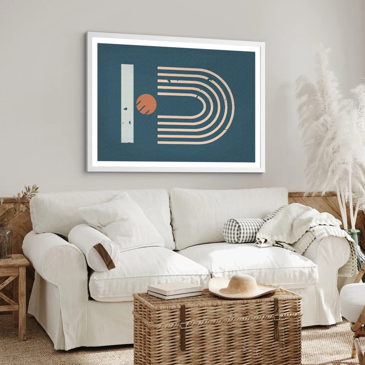 Poster in white frmae - Geometry on Navy Blue - 91x61 cm