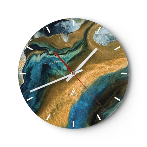 Wall clock - Clock on glass - Blue -Yellow - Mutal Influences - 40x40 cm