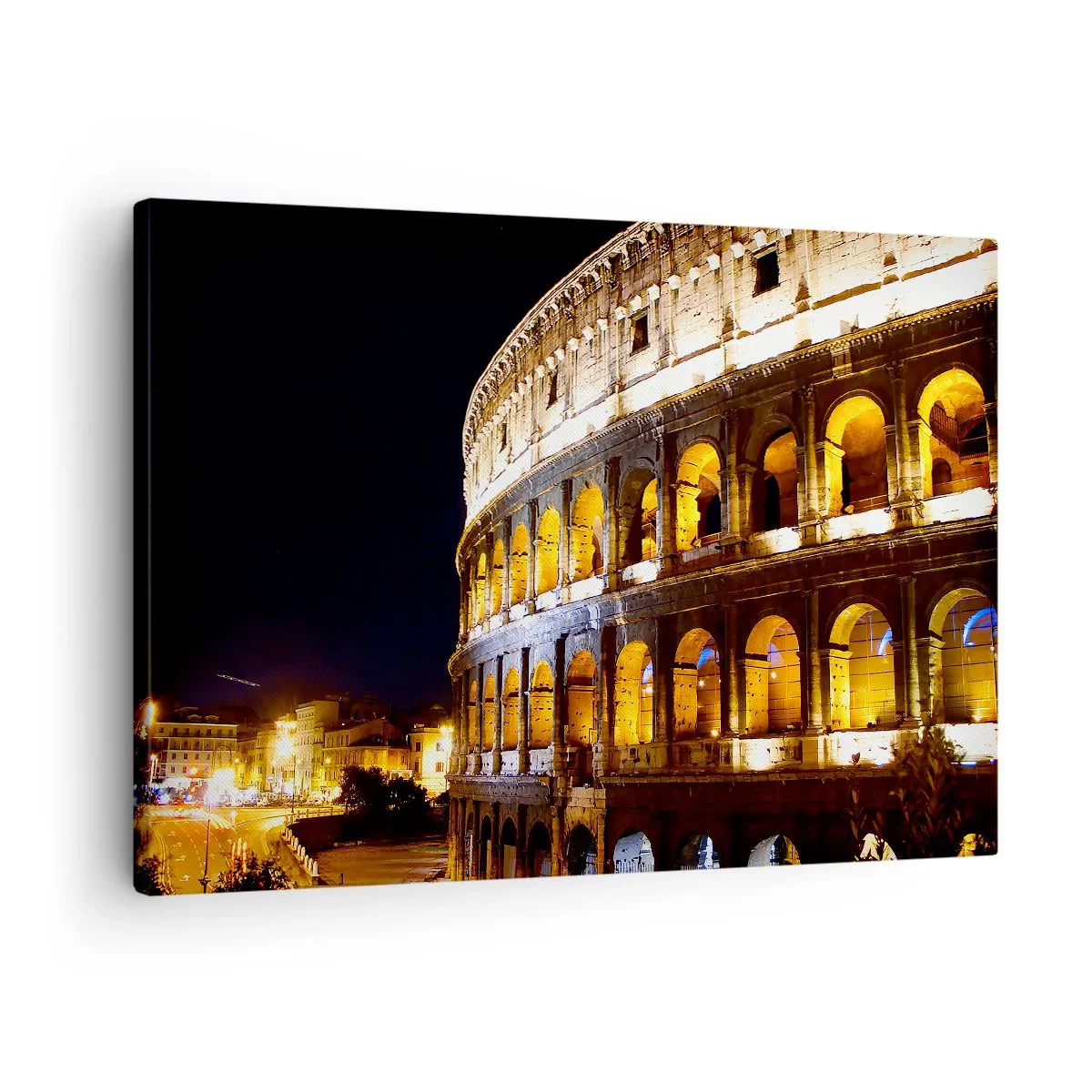 Canvas picture - The Colosseum illuminated by lights at night in Rome - 70x50cm - Olympics Must Start - Modern wall decoration for the living room and bedroom ARTTOR