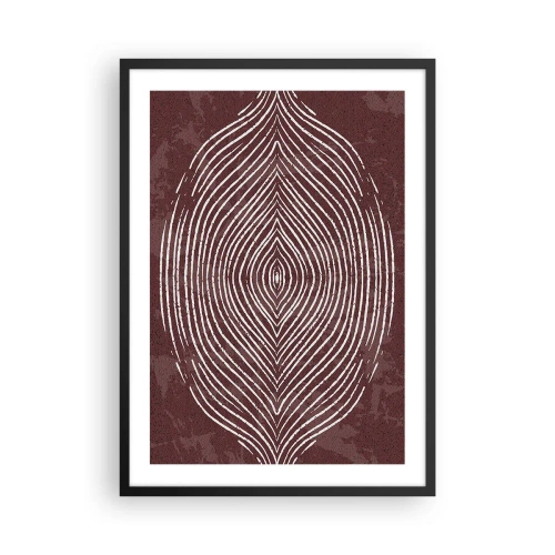Poster in black frame - hypnotic pattern of white lines on a brown background. - 50x70cm - Space Talks - Modern wall decoration for the living room and bedroom ARTTOR