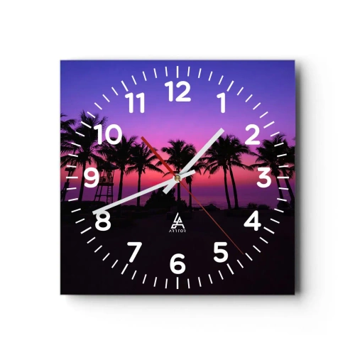 Wall clock - Clock on glass - Evening under the Palms - 40x40 cm