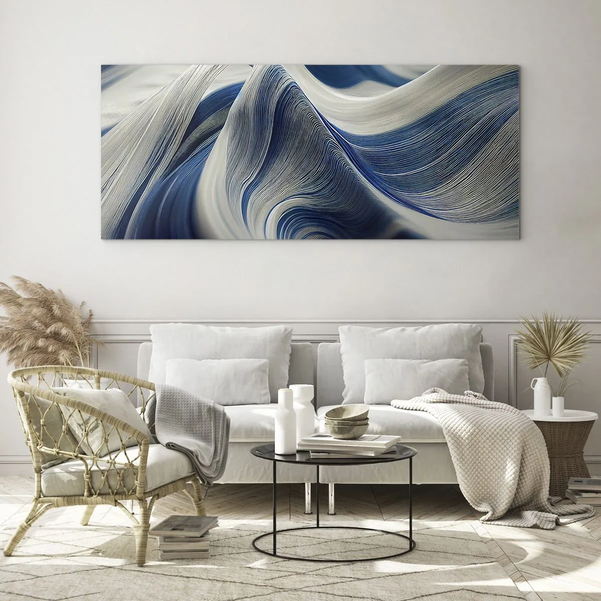 Glass picture - Fluidity of Blue and White - 160x50 cm