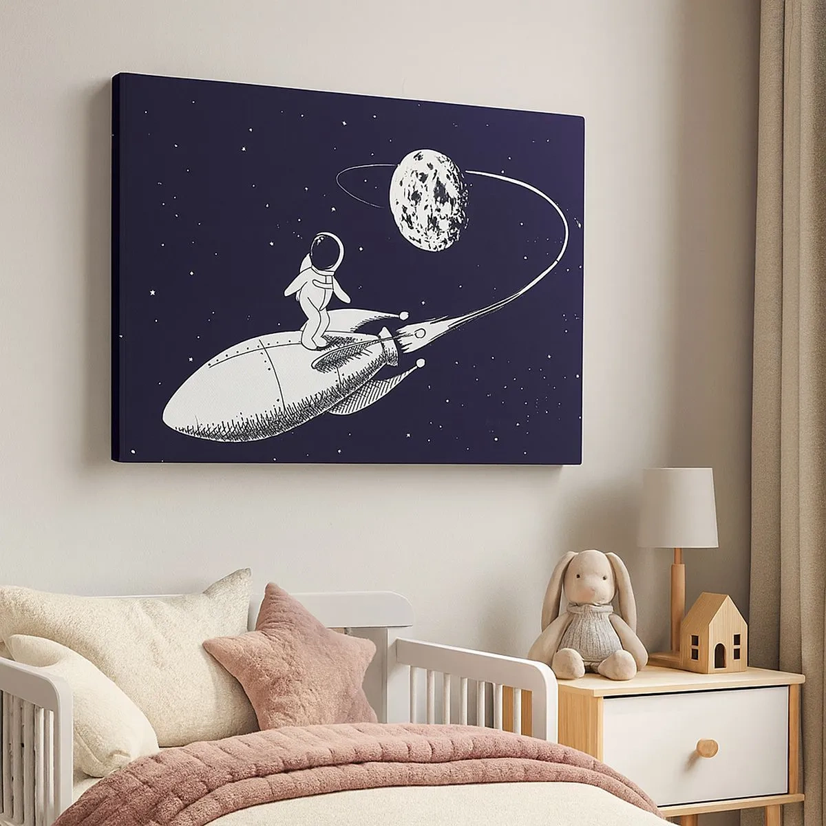Canvas picture - Astronaut on a rocket in space - 70x50cm - Space Surfer - Modern wall decoration for the living room and bedroom ARTTOR
