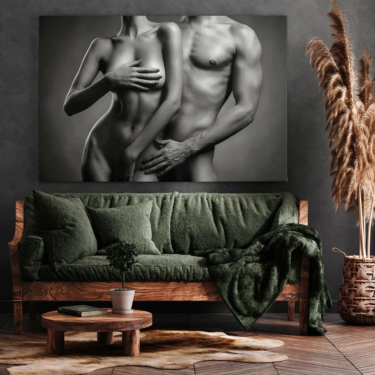Canvas picture - Black and white representation of female and male bodies in an artistic pose - 70x50cm - Adam and Eve - Modern wall decoration for the living room and bedroom ARTTOR