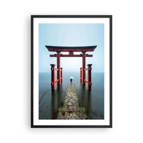 Poster in black frame - Red torii against the backdrop of calm water and sky - 50x70cm - Japanese Musings - Modern wall decoration for the living room and bedroom ARTTOR