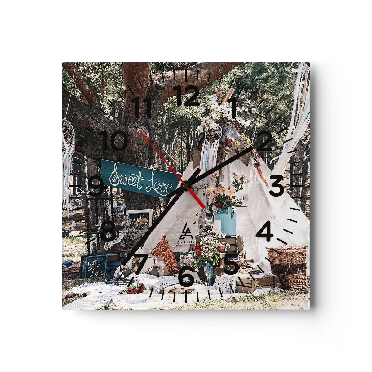 Wall clock - Clock on glass - Make Love… - 40x40 cm