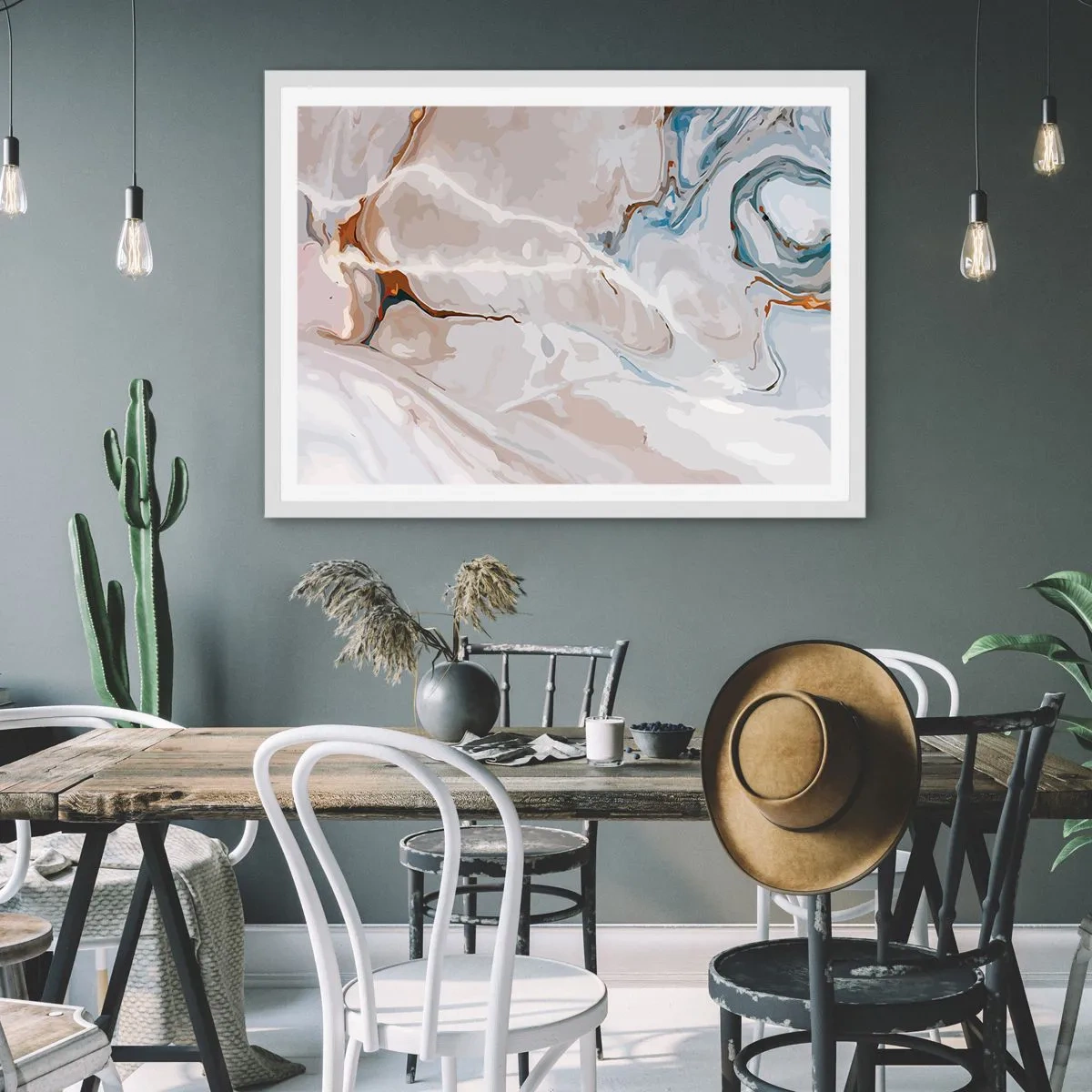 Poster in white frmae - Blue Meanders under White - 40x30 cm