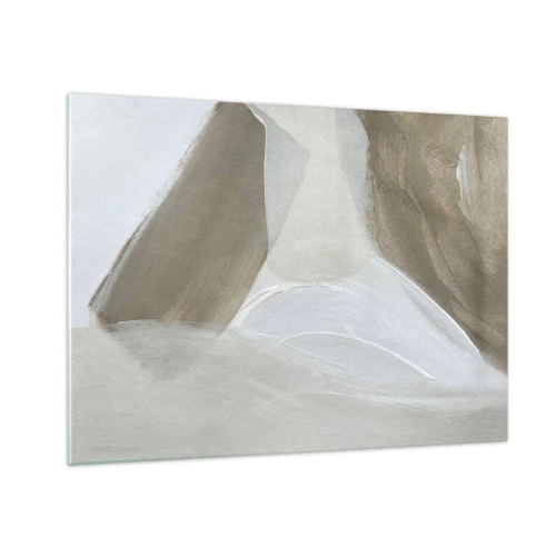 Glass picture - A delicate abstraction in white and beige with soft strokes. - 70x50cm - Waves of White - Modern wall decoration for the living room and bedroom ARTTOR
