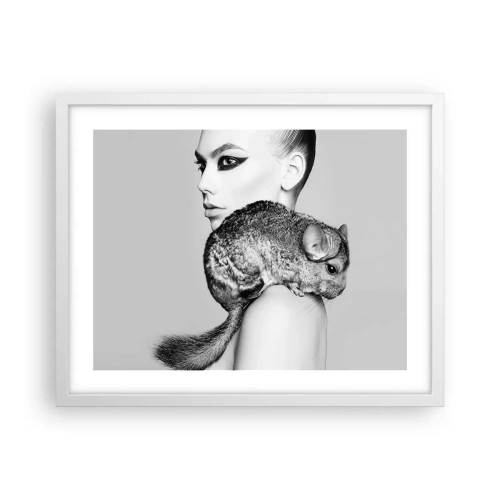 Poster in white frmae - Lady with a Chinchilla - 50x40 cm