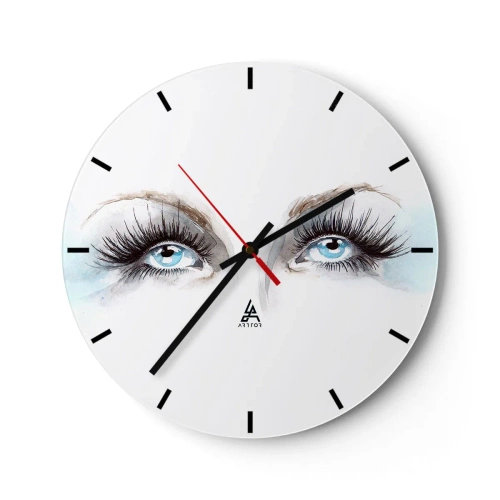 Wall clock - Clock on glass - Blue eyes with long eyelashes in an artistic watercolor style - 30x30cm - Eyes ofaAn Angel? - Modern wall decoration for the living room, kitchen, and bedroom ARTTOR