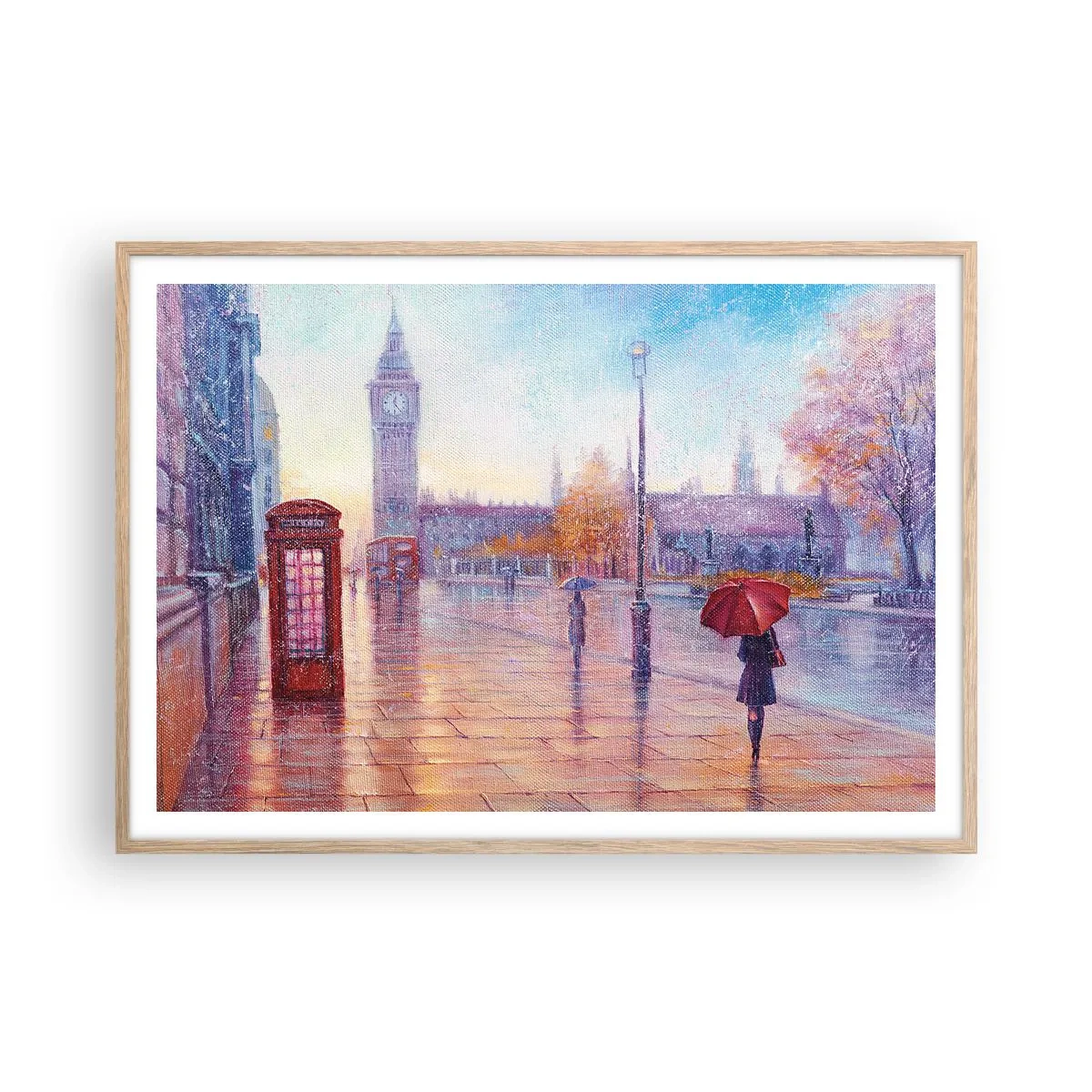 Poster in light oak frame - London Autumn Day - 100x70 cm