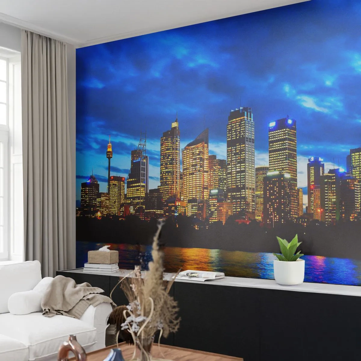 Photo Wallpaper Premium Canvas - Night of Lights and Colours - City, Sydney, Architecture - 450x315 cm