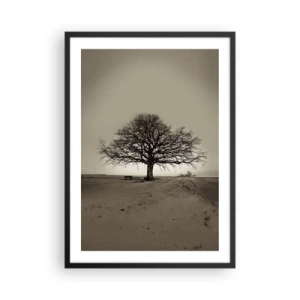 Poster in black frame - A lone tree in an empty sepia landscape - 50x70cm - From Here to Eternity - Modern wall decoration for the living room and bedroom ARTTOR