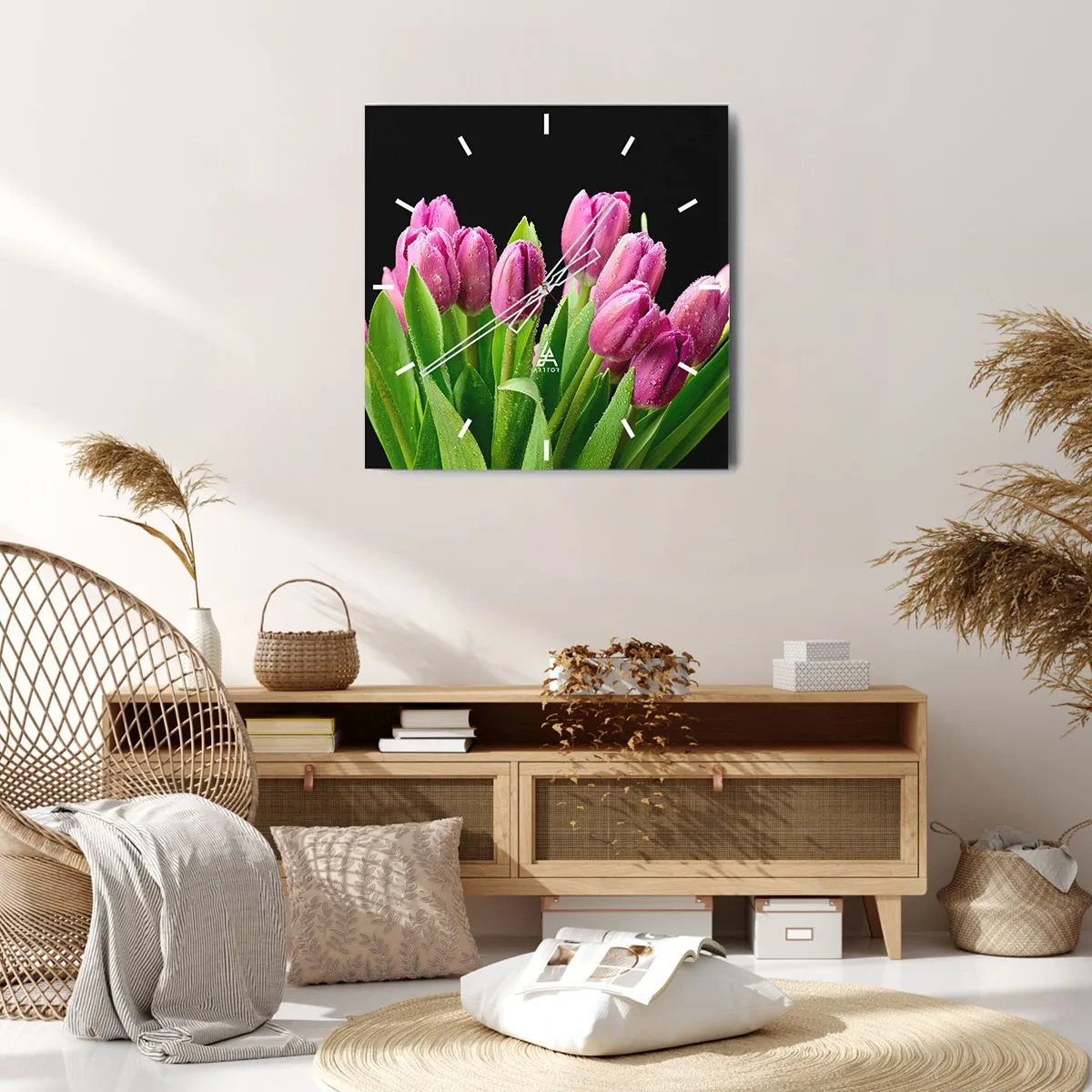 Wall clock - Clock on glass - Lilac Joy of Spring - 30x30 cm
