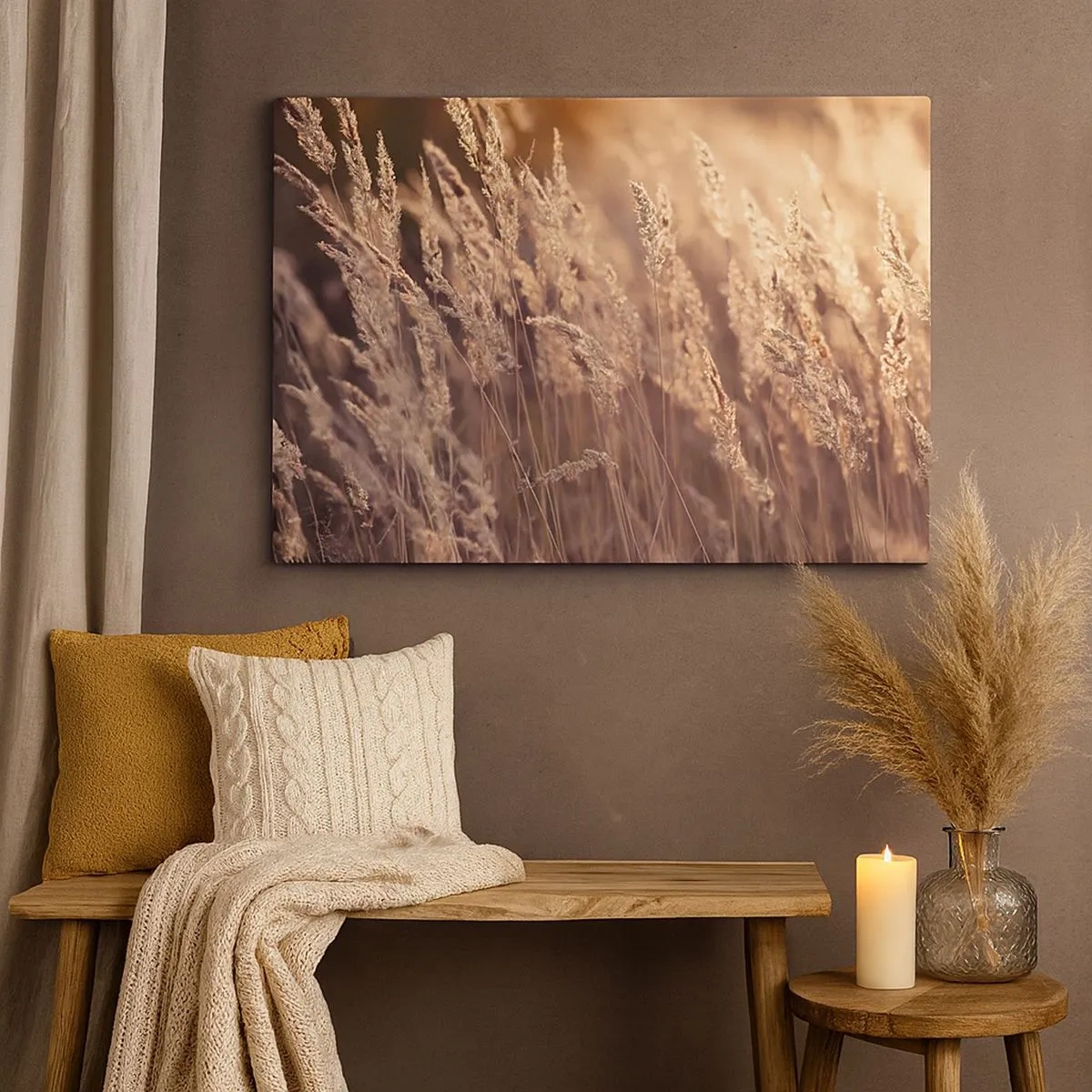 Canvas picture - Golden grasses against the backdrop of the setting sun - 70x50cm - Ready to Welcome Autumn - Modern wall decoration for the living room and bedroom ARTTOR