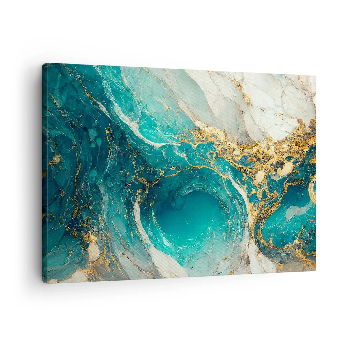 Canvas picture - An abstract composition in shades of turquoise and gold. - 70x50cm - Composition with Veins of Gold - Modern wall decoration for the living room and bedroom ARTTOR