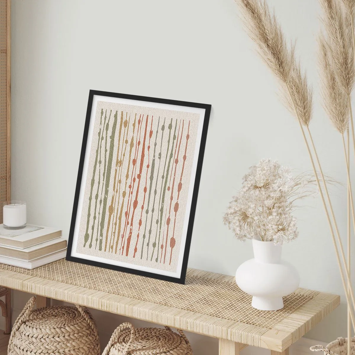 Poster in black frame - Abstract vertical lines in natural shades - 50x70cm - Musical Colour Notation - Modern wall decoration for the living room and bedroom ARTTOR