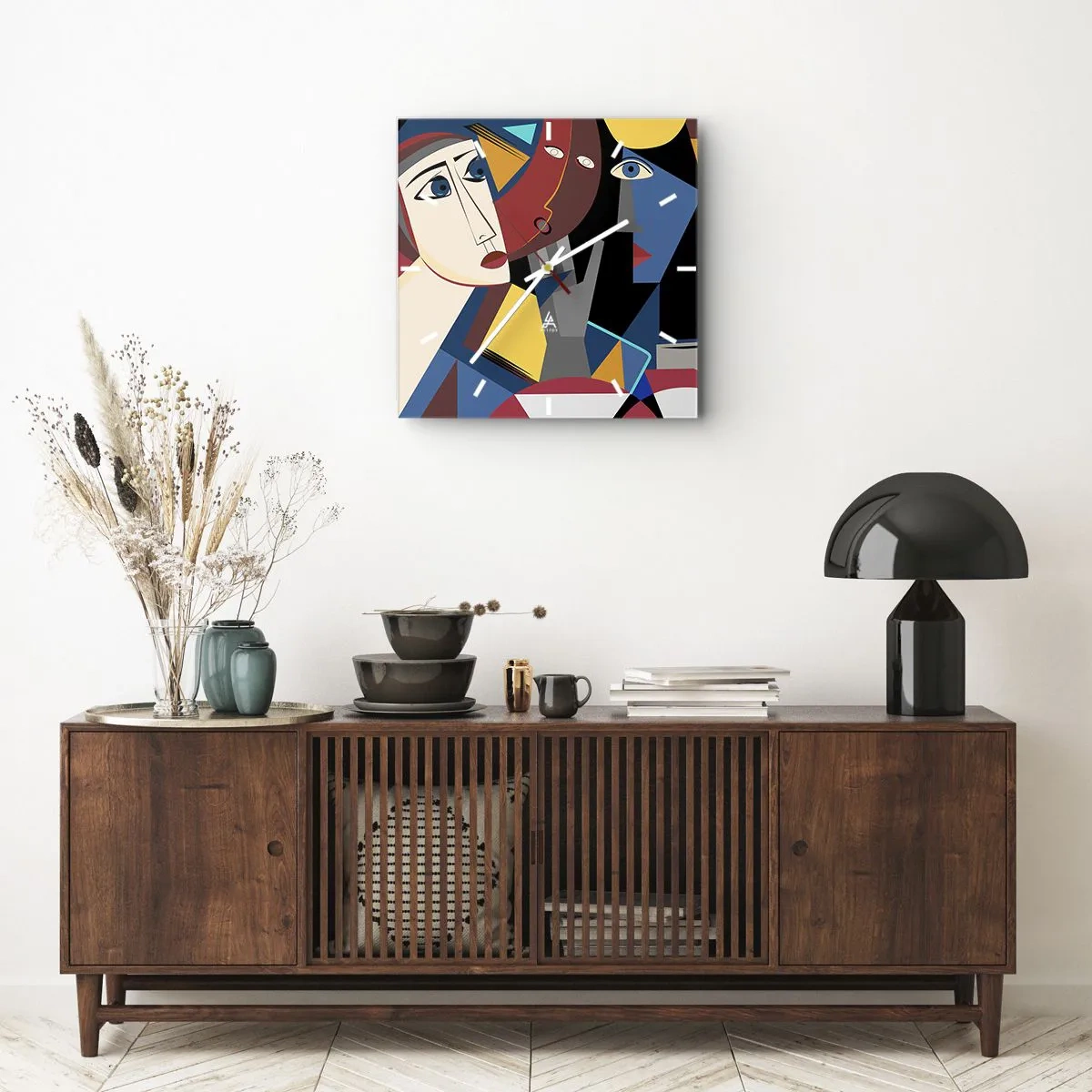Wall clock - Clock on glass - Conversation of Cubists - 40x40 cm