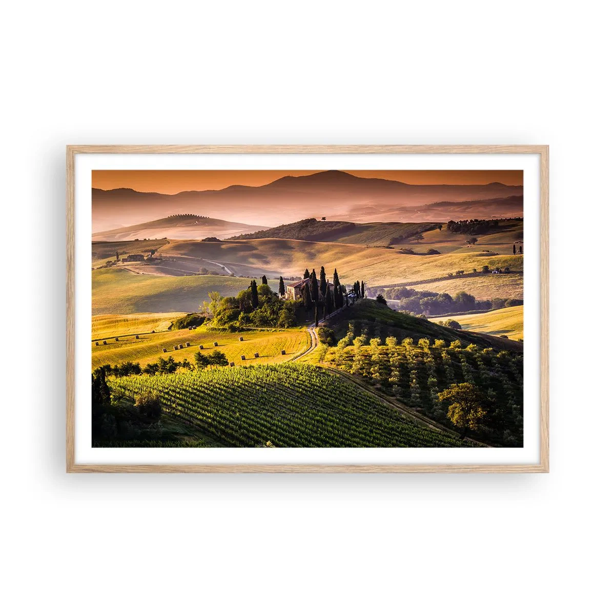 Poster in light oak frame - Arcadia - Tuscan Landscape - 91x61 cm
