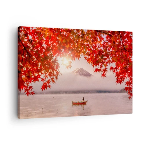 Canvas picture - A boat on a lake surrounded by red maple leaves - 70x50cm - In Japanese Style - Modern wall decoration for the living room and bedroom ARTTOR
