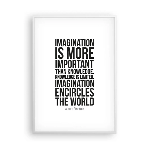 Poster in white frmae - Einstein about Power of Imagination - 70x100 cm