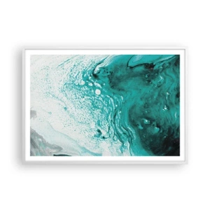 Poster in white frmae - Dissolving in White and Turquoise - 100x70 cm