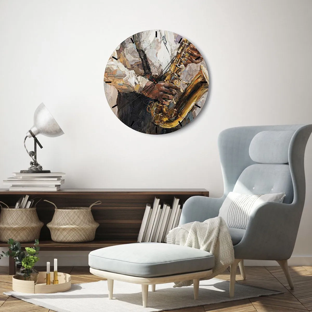 Wall clock - Clock on glass - Time for a Solo - 30x30 cm