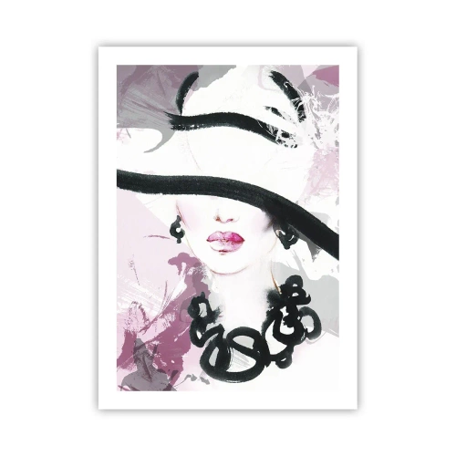 Poster - Portrait of a Lady in Black and Pink - 50x70 cm