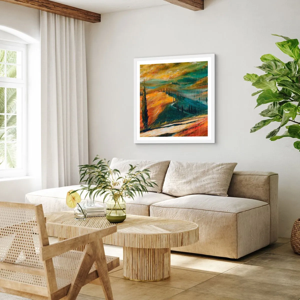 Poster in white frmae - Tuscan Landscape - 50x50 cm