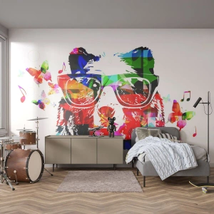Photo Wallpaper Premium Sand - I Like It! - Abstraction, Bear, Glasses - 100x70 cm