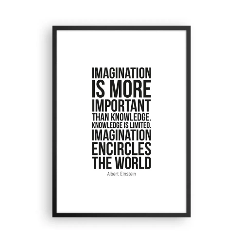 Poster in black frame - A quote about imagination on a white background - 50x70cm - Einstein about Power of Imagination - Modern wall decoration for the living room and bedroom ARTTOR