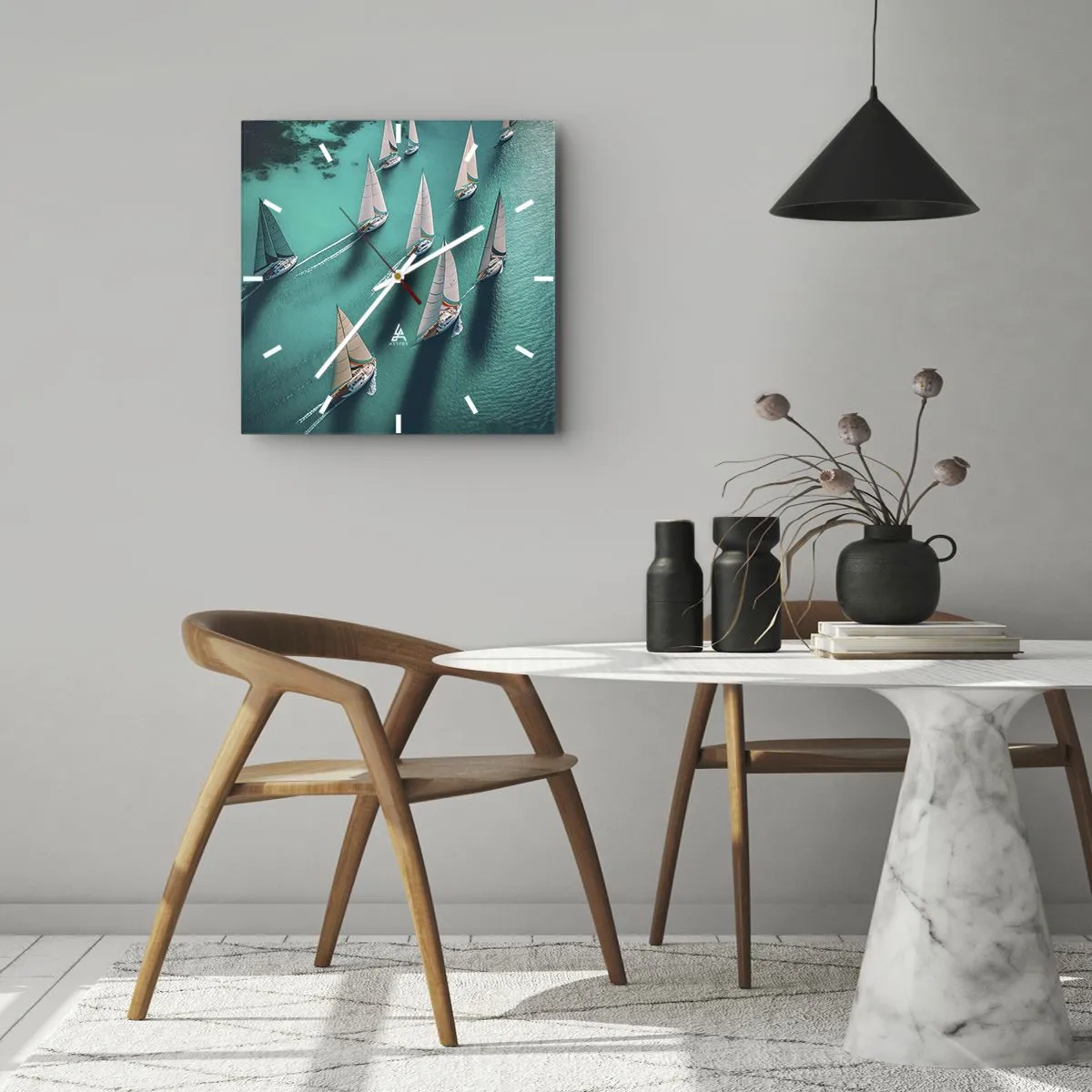 Wall clock - Clock on glass - Competing with the Wind - 30x30 cm