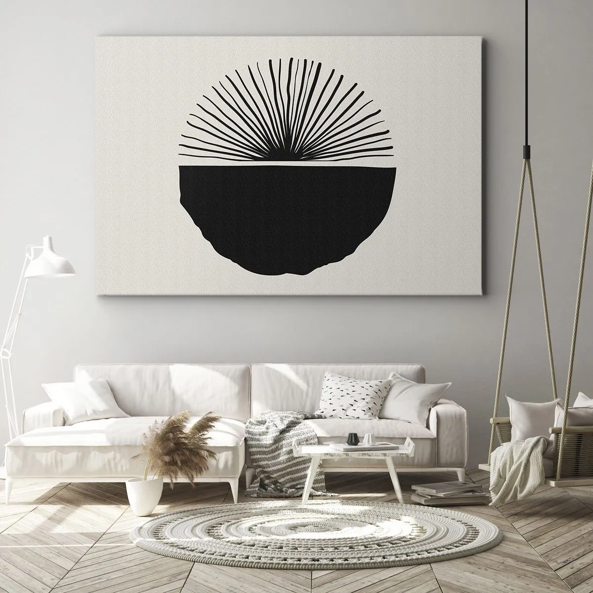 Canvas picture - Minimalist black motif on a light background - 70x50cm - Fan of Possibilities - Modern wall decoration for the living room and bedroom ARTTOR
