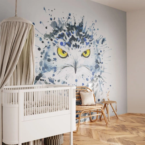 Photo Wallpaper Premium Sand - Straight in the Eyes - Bird, Owl, Animals - 300x210 cm