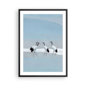 Poster in black frame - A minimalist illustration of cranes on a pastel background. - 50x70cm - After a Hot Day - Modern wall decoration for the living room and bedroom ARTTOR