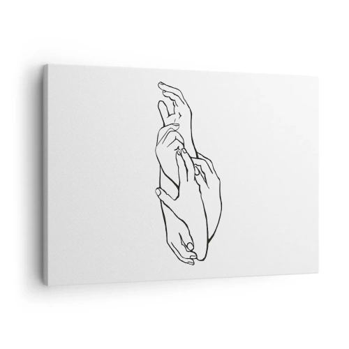 Canvas picture - A minimalist sketch of hands clasped in a gesture of delicacy. - 70x50cm - Good Touch - Modern wall decoration for the living room and bedroom ARTTOR