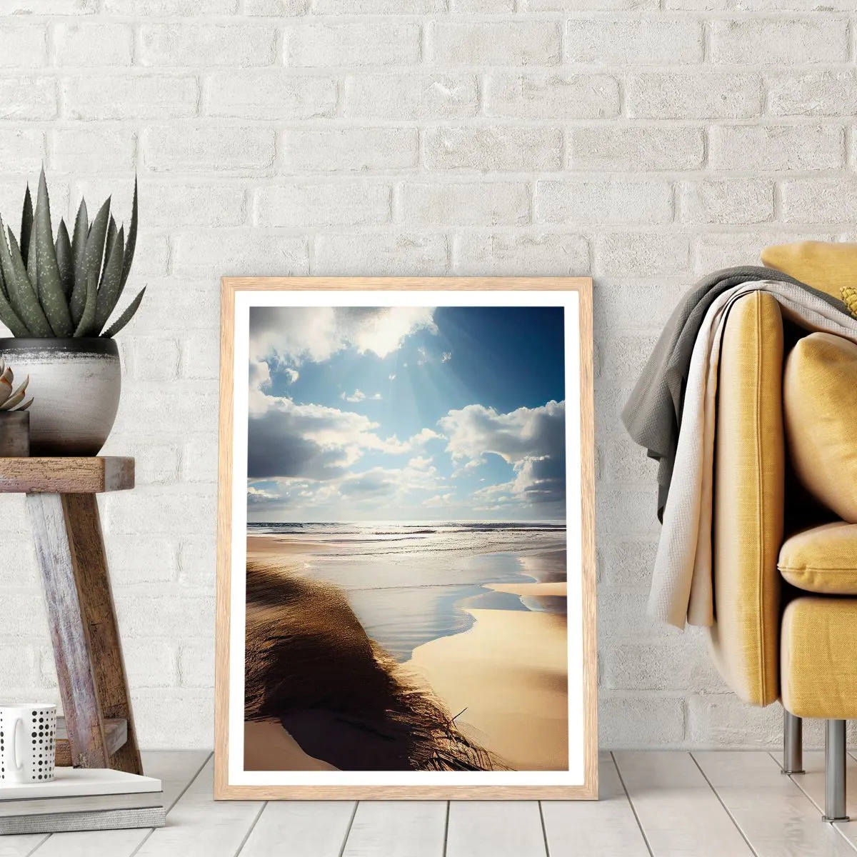 Poster in light oak frame - Beach, Wild Beach - 30x40 cm