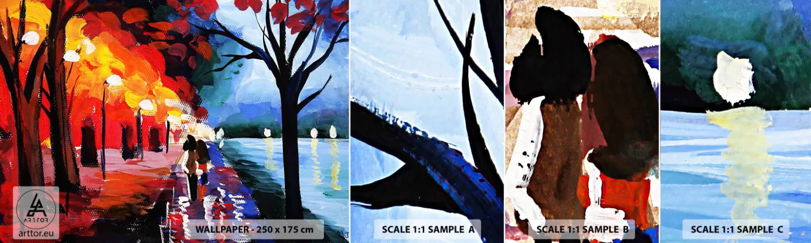 Photo Wallpaper Sample Self-Adhesive Deluxe Sticker - Flaming Autumn in the Park - Abstraction, Landscape, Park Alley - 100x30 cm