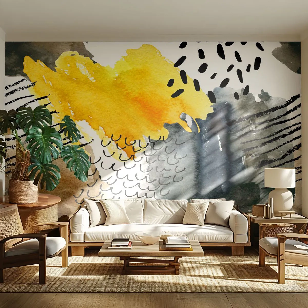 Photo Wallpaper Standard Eco - Meeting of Elements - Abstraction, Piece, Modern Art - 300x210 cm