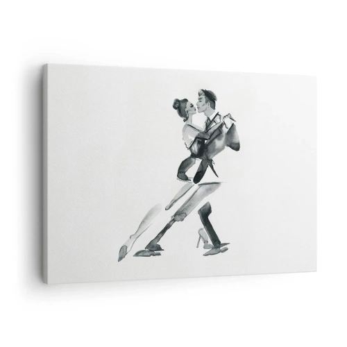 Canvas picture - A subtle illustration of a couple dancing in a monochromatic style. - 70x50cm - In One Rhythm - Modern wall decoration for the living room and bedroom ARTTOR