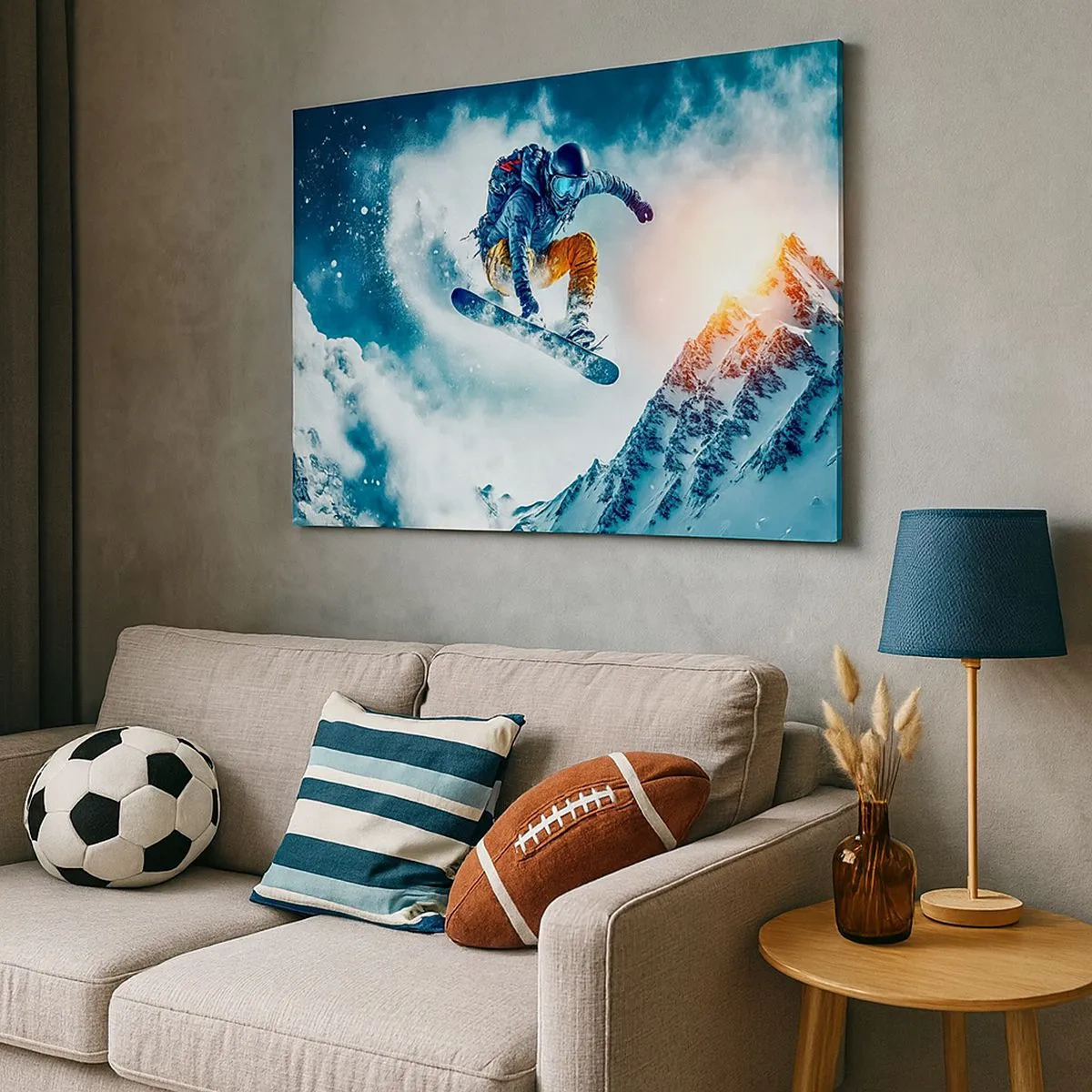 Canvas picture - A snowboarder flies over snow-capped mountains - 70x50cm - Extreme Emotions - Modern wall decoration for the living room and bedroom ARTTOR