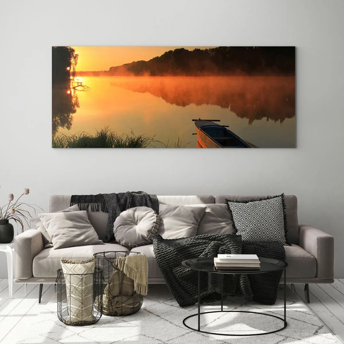 Glass picture - Sunrise by a Mirror-like Water - 100x40 cm