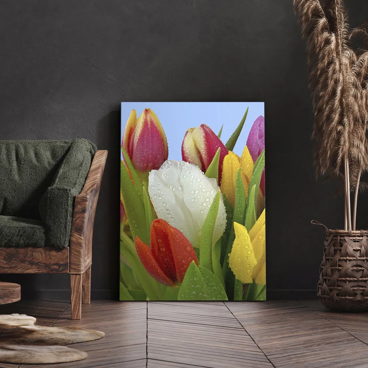 Canvas picture - Floral Rainbow in Dew Drops - 65x120 cm