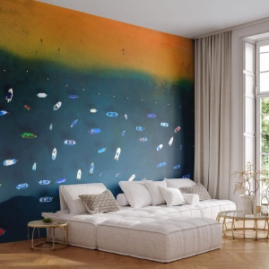 Photo Wallpaper Premium Canvas - Holiday Game - Boats, Beach, Coast - 300x210 cm