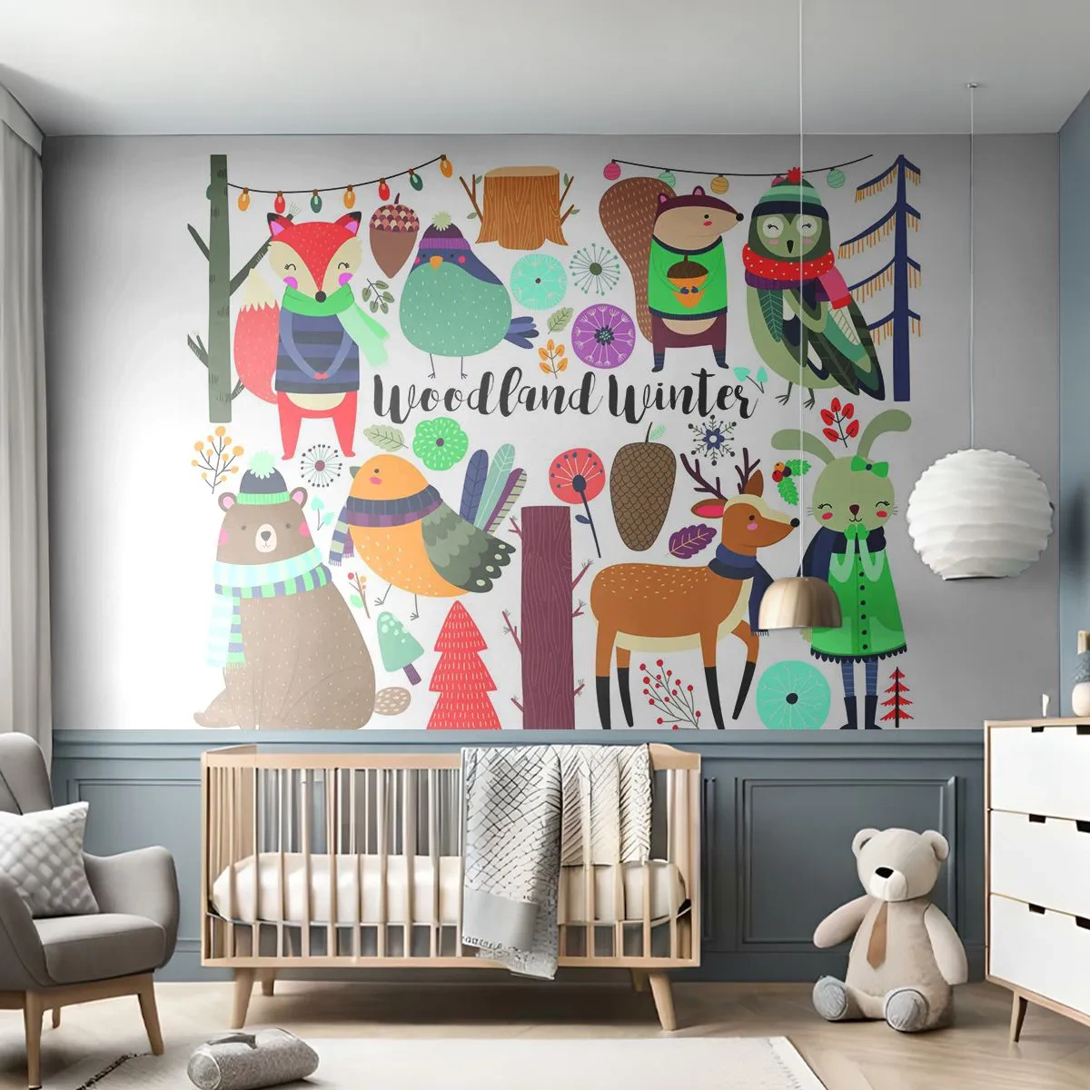 Self-Adhesive Photo Wallpaper Deluxe Sticker - Woodland Winter - For children, Winter In The Forest, Animals - 350x256 cm