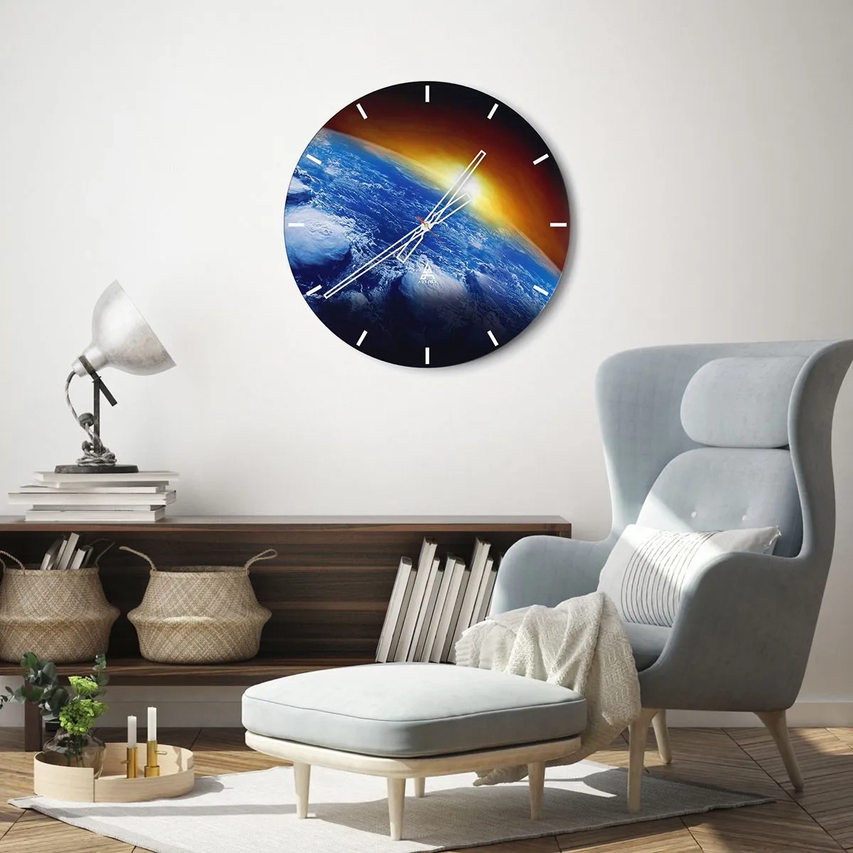 Wall clock - Clock on glass - Sunrise by the Blue Planet - 40x40 cm