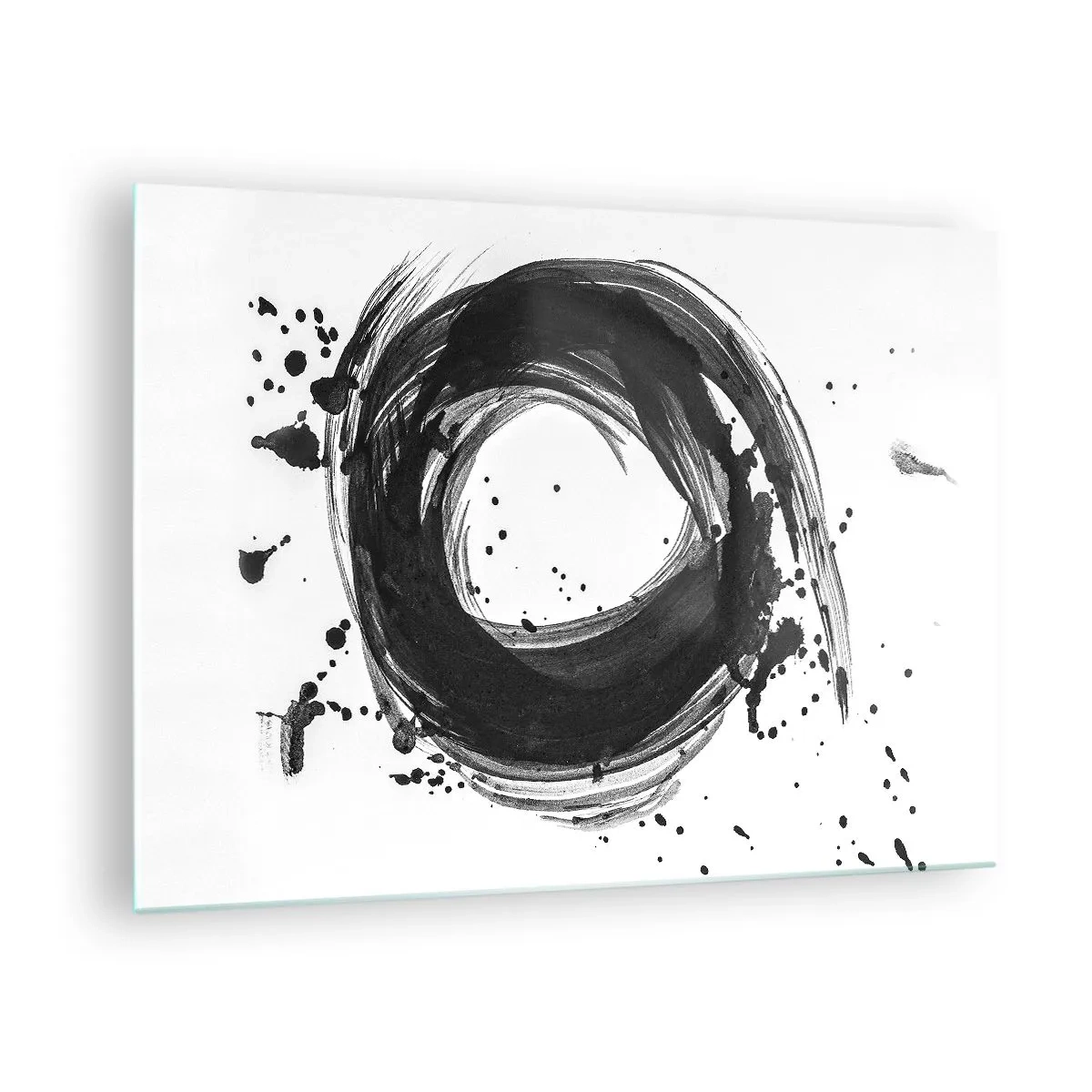 Glass picture - A minimalist composition in the form of a black brush on white - 70x50cm - Whirl of Creation - Modern wall decoration for the living room and bedroom ARTTOR