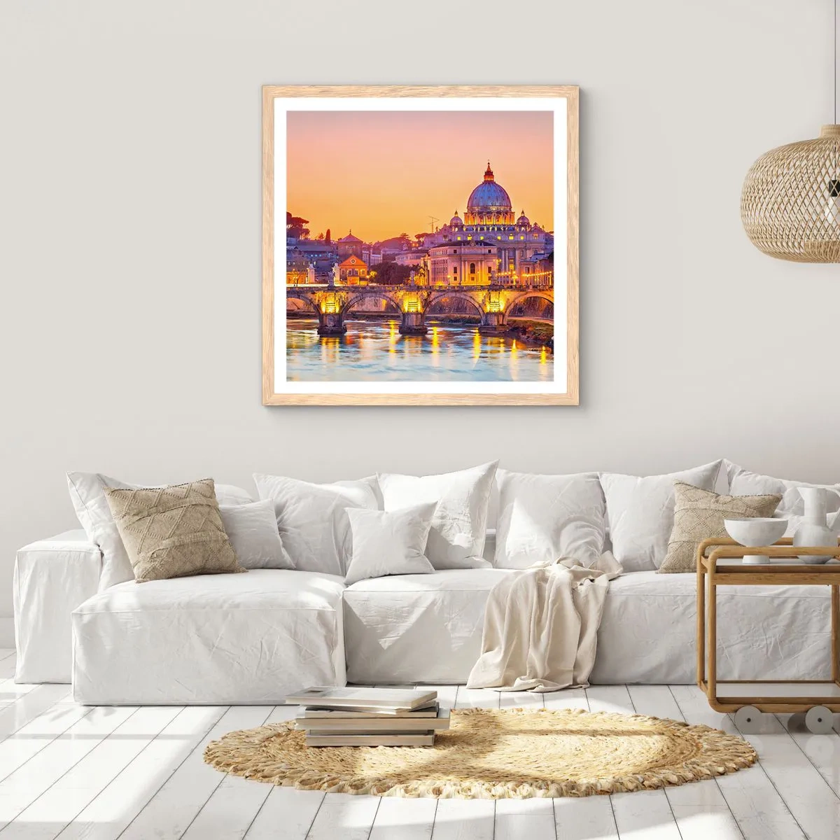 Poster in light oak frame - Twilight over Eternal City - 40x40 cm