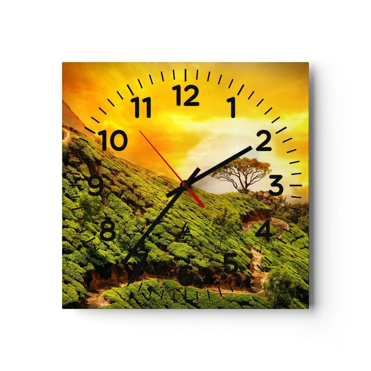 Wall clock - Clock on glass - Winding Path, Green Slope - 40x40 cm