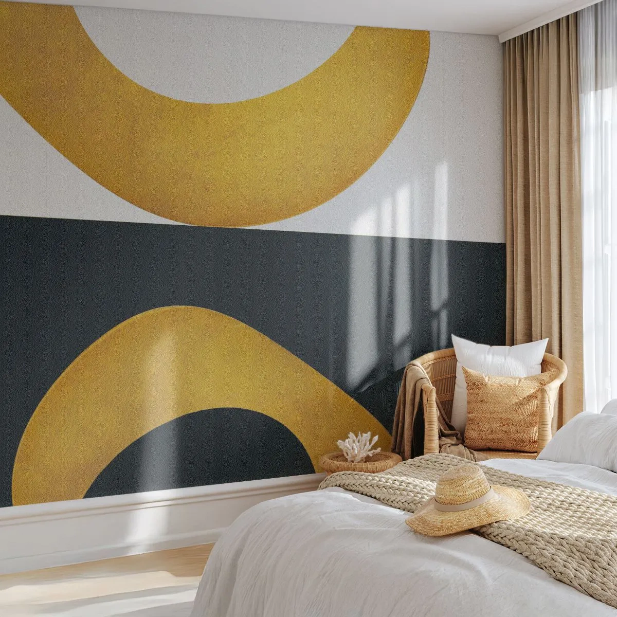 Photo Wallpaper Premium Canvas - First Of All: Gold - Abstraction, Shapes, Wheels - 150x105 cm